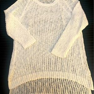 White loose weave long sleeve Eileen Fisher sweater.